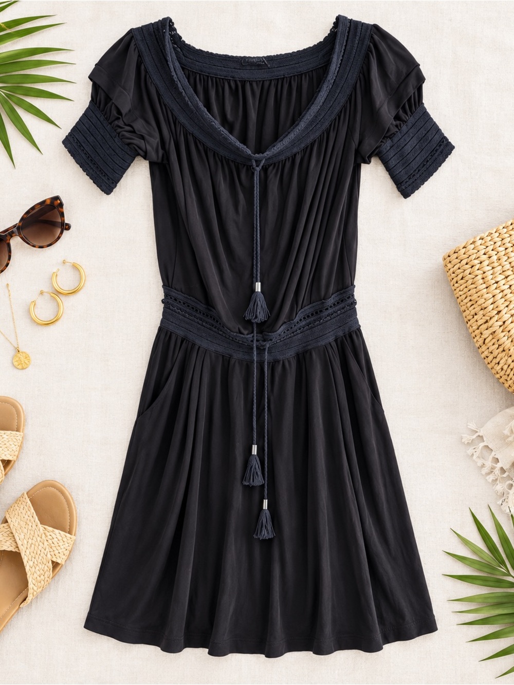 Ohne Titel Black Knit Trim Resort Dress Small